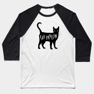 Cat Person in Black Cat Silhouette Blue Eyes Baseball T-Shirt